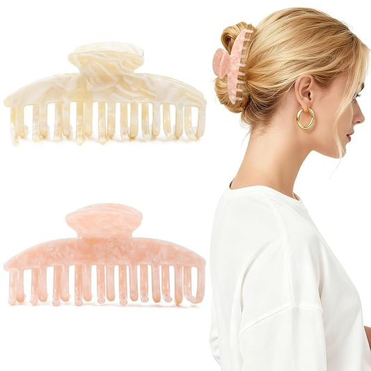 2 Pack Hair Claw Clips Women Large Tortoise Hair Clip French Design Barrettes Celluloid Leopard Print Accessories Jaw Clips for Thick Hair