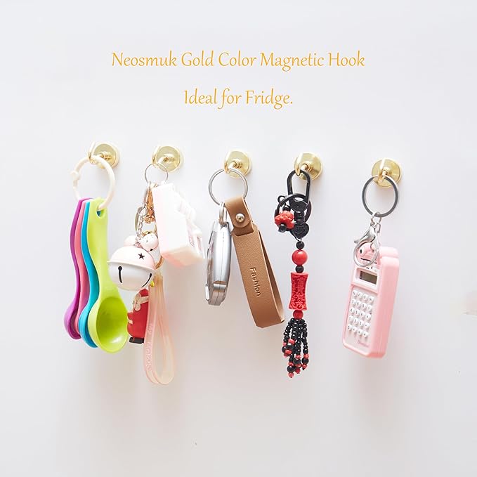 Neosmuk Magnetic Hooks, Heavy Duty 85lb+ Strong Magnet Hook for Cruise Cabins, Cruise Ship Essentials for Hanging, Metal Wall Refrigerator Hangers (Golden, 10 Pack)