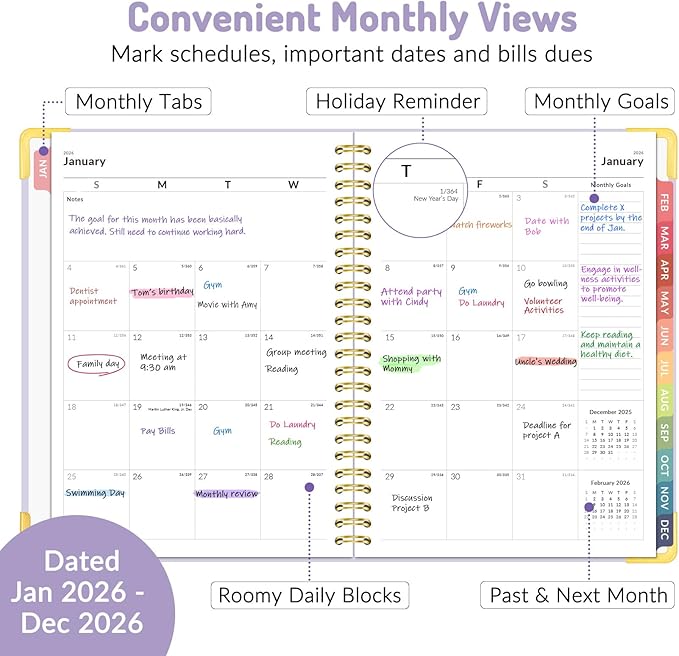 2026 Planner, Forvencer Calendar Planner Weekly and Monthly, Jan 2026-Dec 2026, 6" X 8", Hardcover Agenda Book, Daily Journal Organizer with Inner Pocket, Notebook for Office School, A5, Off-white