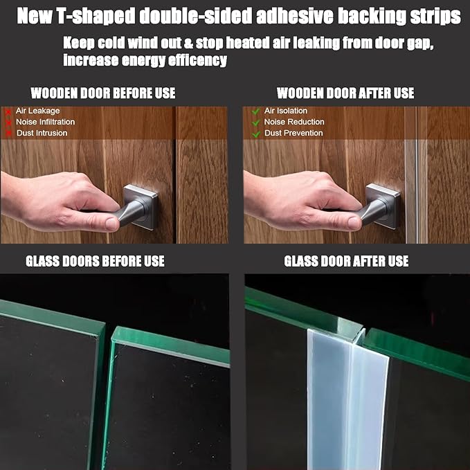 Upgrade T-Shaped Door Draft Stopper, Clear Silicone Seal Strip Weather Stripping for Side of Door Frame (1.37" Wide X 20 Ft Elder)