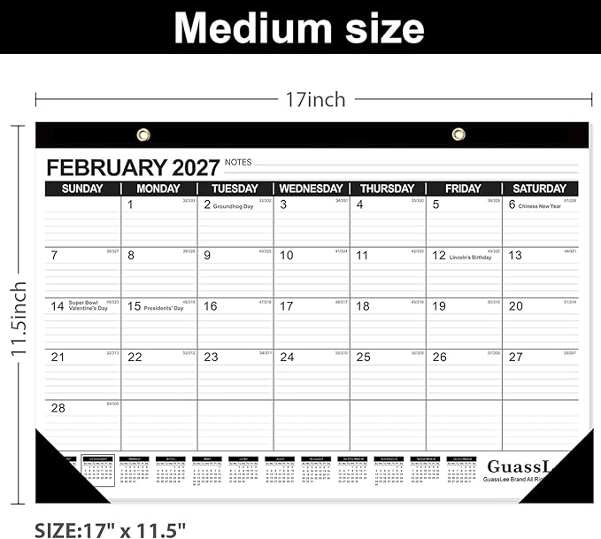 GuassLee 3 Pack Desk Calendar 2026-2027 - 19 Months Academic Calendar 17" × 11.5" Desktop Calendar from Jun. 2026 to Dec. 2027 with Julian Date for Home School Office Desk Top Organizing