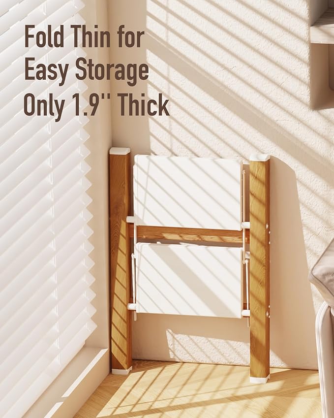 2-Step Aluminum Ladder,Lightweight Folding Step Stool with Extra-Wide Anti-Slip Steps,330 lbs Capacity,Compact Space-Saving Design for Home,Kitchen and Office（White&Woodgrain）