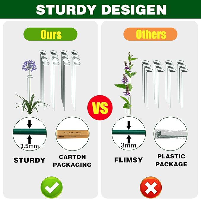 12 Pack 16 Inch Plant Support Stakes, Metal Single Stemmed Flower Support Hoops, Garden Plant Stakes Plant Props for Amaryllis, Orchid, Lily, Rose, Peony, Tomatoes, Gladiolus