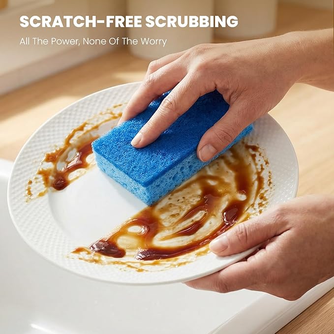 Metflavor Kitchen Sponges, 12 Count, Non-Scratch Scrub Sponge, Dual Sided Cleaning Sponges for Dishes, Kitchen, Bathroom