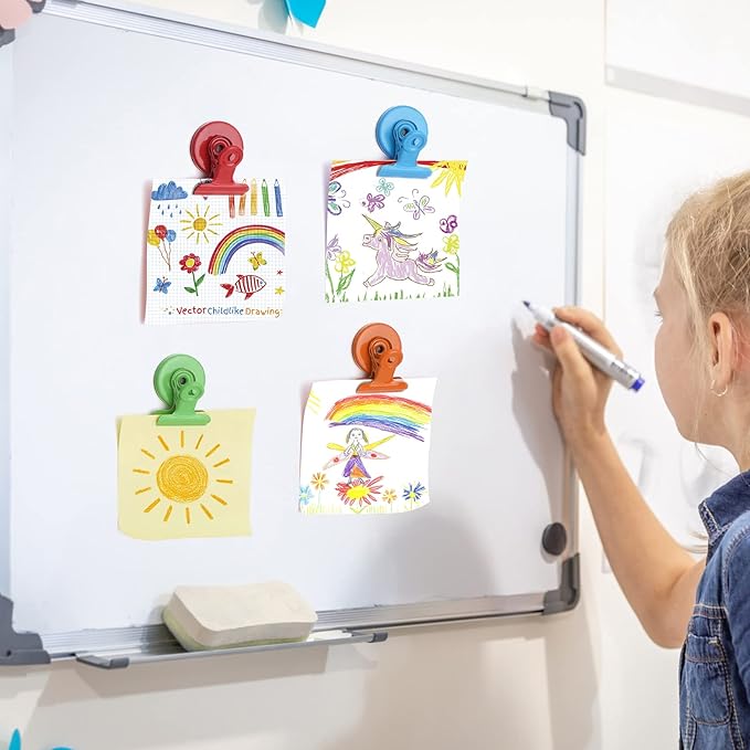 24 Pack Magnetic Clips Fridge Magnets Whiteboard Magnets, Magnet Clips for Teacher Supplies, Colorful Refrigerator Magnets for Photo Displays Memo Note