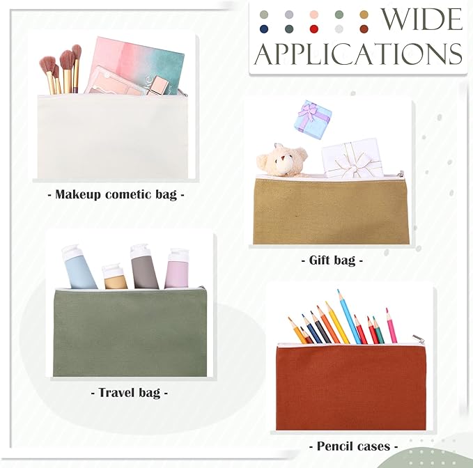 Reginary 10 Pcs Valentines Canvas Makeup Bags Bulk for Women Travel Toiletry Cosmetics Bags Blank DIY Pencil Pouch, Gift for Valentines Patrick's Day Wedding Bridal Shower Coworker(Morandi Color)