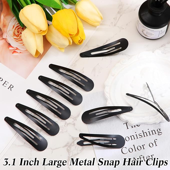WILLBOND 30 Pieces 3.1 Inch Large Metal Snap Hair Clips Nonslip Barrettes Women Hair Accessories(Black)