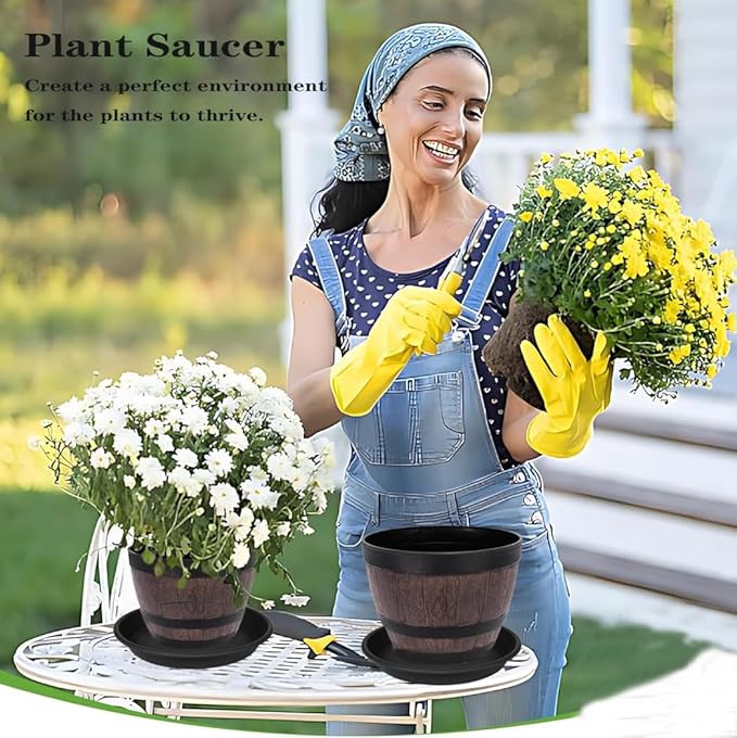 Grjoprt 6 Pack Plant Saucer 10 inch, Heavy Duty Plastic Plant Saucers 10 inch, Durable Plant Tray for Pots, Flower Saucers for Indoors, Plant Pot Saucers, Trays for Planter 8"/9"/10" (Black)