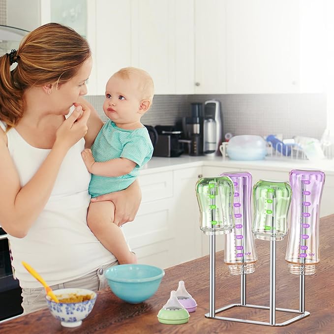 Water Bottle Drying Rack, Stainless Steel Bottle Dryer Rack, Baby Bottles Rack Dryer, Cup Drying Rack, Reusable Bag Drying Stand, Kitchen Stand Holder for Glass Bottles, Plastic Bag (Silver)