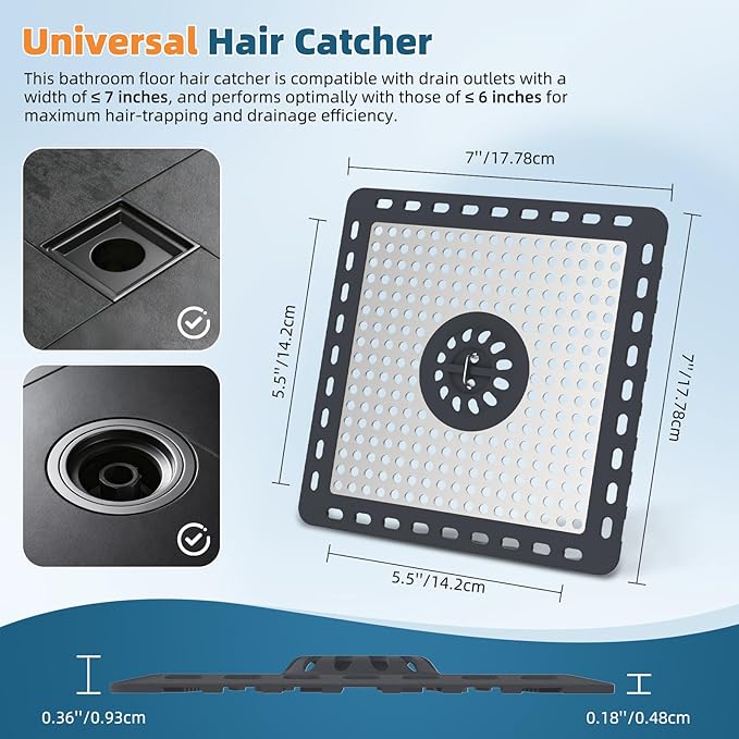Hibbent Upgraded Shower Drain Hair Catcher, Shower Drain Cover for Bathroom Floor 6" Drain, Anti-Clogging Bathtub Drain Strainer, Stainless Steel Kitchen Sink Drain Strainer with Handle, Dark Grey