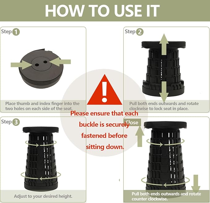 2 PCS Upgraded Collapsible Stool Chair, Max 660lb Folding Stool, Lightweight, Sturdy, Adjustable, Portable, Foldable Seat Stools for Outdoor Camping Fishing Hiking BBQ