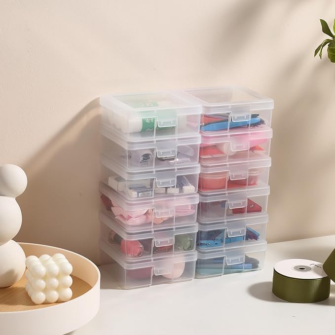 18 Pack Small Clear Plastic Storage Boxes with Lids, Arts & Crafts Storage Boxes & Organizers Storage Container Craft Jewelry Life Item Organizer for Puzzles, Pens, Rings,Nail Polish