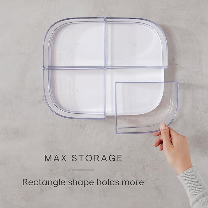 YouCopia MagicTrack Rectangle Lazy Susan Turntable with 4 Clear Storage Bins: Rotating Cabinet Organizer for Kitchen or Bathroom Items, 360° Spin, Non-Slip, White Speckled BPA-Free