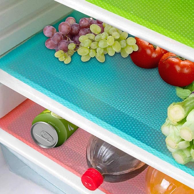 16 Pcs Refrigerator Liners Mats Washable, Refrigerator Mats Liner Waterproof Oilproof, Shinywear Fridge Liners for Shelves, Cover Pads for Freezer Glass Shelf Cupboard Cabinet Drawer (16 Blue)
