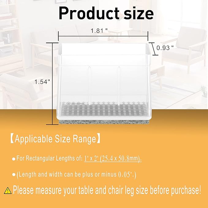 1" x 2" Rectangle Chair Leg Protectors for Hardwood Floors, Silicone Covers to Protect Wood Tile Floors Felt Pads Furniture Leg Caps Reduce Noise,Easy to Move.16 PCS Clear.