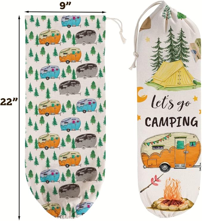 2 Pcs Camping RV Essentials Plastic Bag Holder, Reusable Hanging Grocery Bags Holder for Camper RV Accessories, Portable Trash Bags Organizer for Camper Must-Haves, Picnics, Beach, Hiking