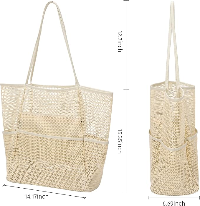 Tainehs Beach Mesh Tote Bag for Women, Large Travel & Pool Bag, Lightweight Vacation Cruise Tote (Inside Out – Flip to Use)