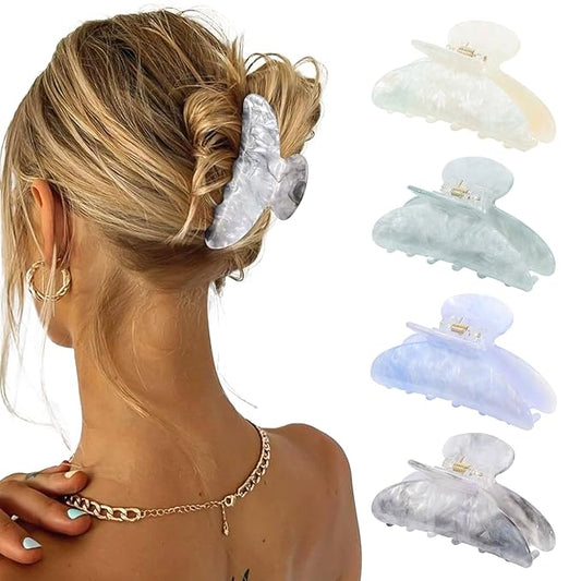 4Pcs Large Acrylic Clips - Big Non-Slip Banana Barrettes for Thick Hair, Strong Hold Jaw Clips for Women Girls