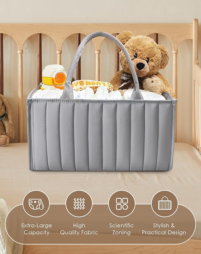 SWEET DOLPHIN 2-Pack Baby Diaper Caddy Organizers, Stylish Storage Baskets for Newborn Essentials, Diaper Station & Car Travel, Value Bundle for Baby Shower Gifts & Registry Must-Haves - Grey