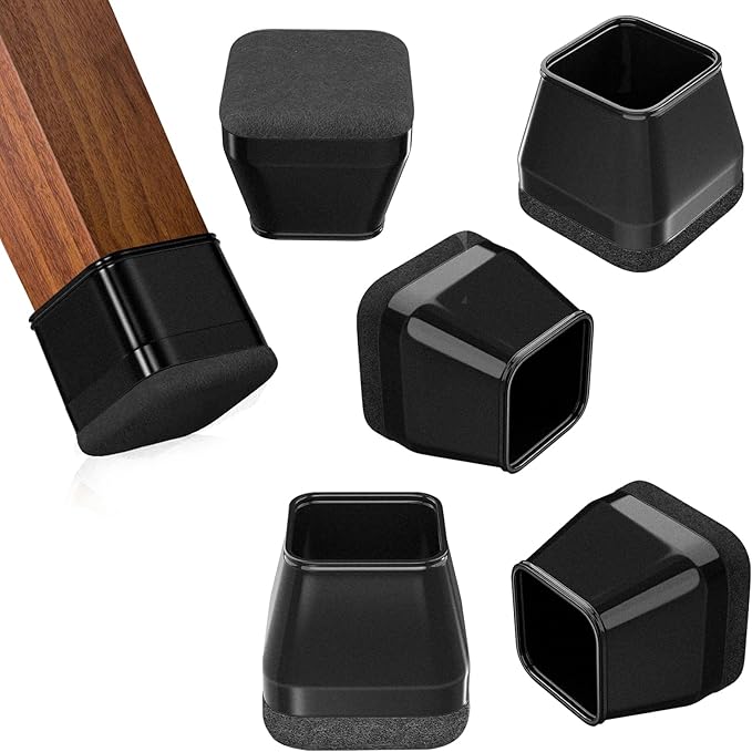 16Pcs Square Chair Leg Floor Protectors with Thickened Felt Pads Silicone Chair Leg Covers Caps to Protect Hardwood Tile Floors Furniture Feet Reduce Noise (Black L Fit 1.14"-1.42")