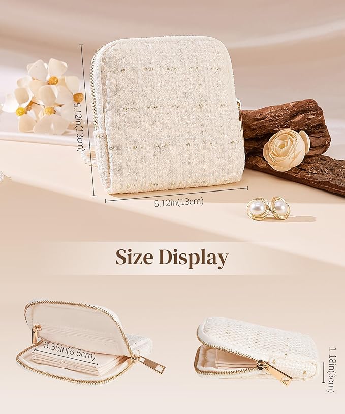 Women Travel Jewelry Case: Soft Bag with 5 Pouches for Ring Earring Necklace - Christmas and Birthday Gifts Choice (White)