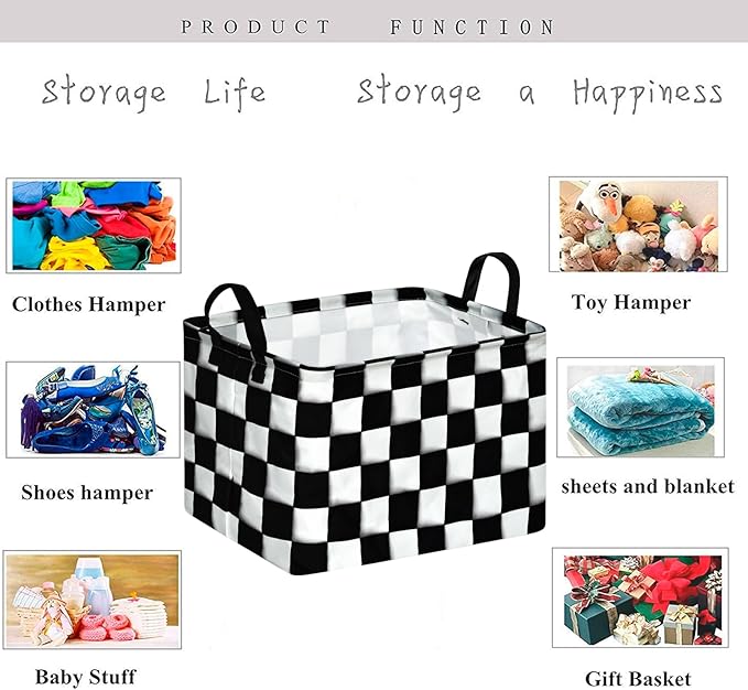 KUNRO Rectang Checkered Flag Storage Basket Gift Shelf Basket Storage Bin, Nursery Basket Organizer Box for With Handles for Room Deco