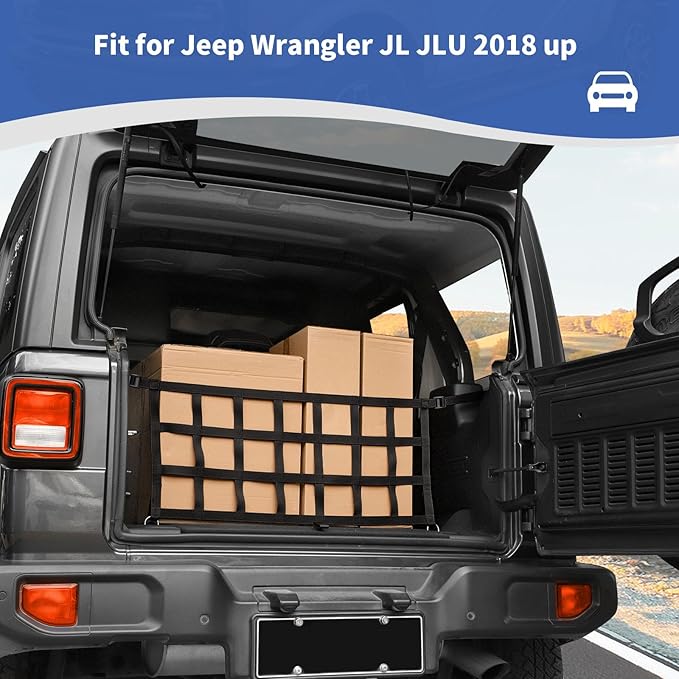 RT-TCZ for Jeep JL Rear Trunk Mesh Cargo Net for Jeep Wrangler JL JLU 2018 up Trunk Organizer Storage Accessories Black