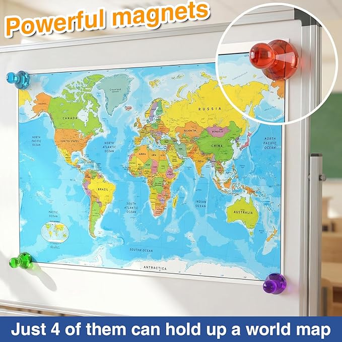 MAX Push Pin Magnets - Tiergrade 16 Pack 7 Assorted Color Strong Magnets,Use at Kitchen Home Office and School Classroom, for Refrigerator Dry Erase Board and Whiteboard.