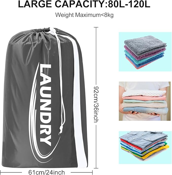 Sylfairy 2 Pack XL Laundry Bag with Strap, Heavy Duty Travel Laundry Bag, Rip-Stop Dirty Clothes Shoulder Bag with Drawstring, Easy Fit a Laundry Hamper or Basket Travel Essentials