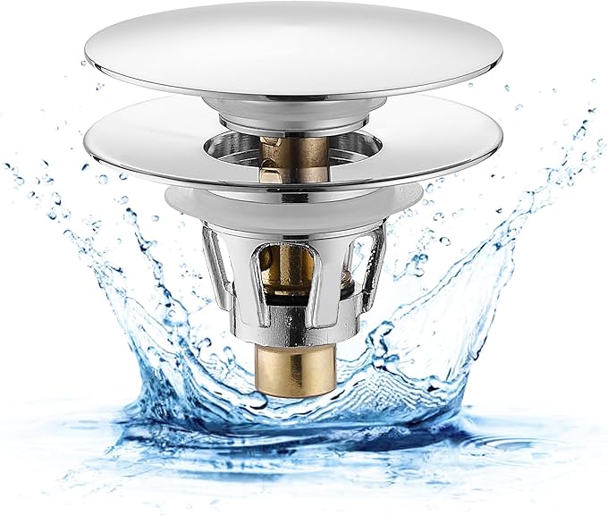 Fransiton Bathroom Sink Drain Stopper, Big-Cap Pop-up Drain Fits 1.1“-1.77”Lavatory Vanity RV Sink, Anti-Clogging Drain Plug with Detachable Hair Catcher, Chrome Plated