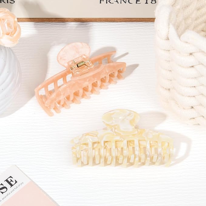 2 Pack Hair Claw Clips Women Large Tortoise Hair Clip French Design Barrettes Celluloid Leopard Print Accessories Jaw Clips for Thick Hair