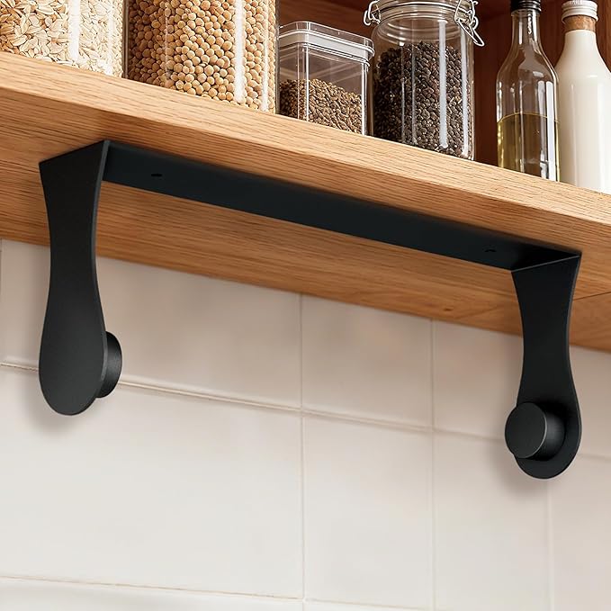 Paper Towel Holder Under Cabinet, Adhesive or Screw Mount, Fits Standard & Mega Rolls, Wall Mount Rack for Kitchen, Bathroom, RV, Black