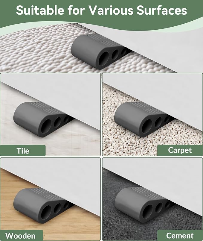 1.9 Inches Heavy Duty Door Stopper, 3 Pack Rubber Door Stop, Door Stoppers for Bottom of Door, Large Door Stopper Wedge for Home Office School (Dark Grey)