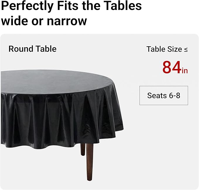 Auros Premium Plastic Tablecloths 10 Pack, 84'' Round Disposable Table Covers, Thick & Durable, Waterproof & Spill-Proof, Easy Cleanup for Parties, Wedding, Picnic, Onyx Black