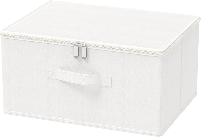Storage Bins with Zipper, Cube Organizer Basket with Lid, Collapsible Stackable Closet Boxes, for Home and Bedroom, 1 Pack, White, 15.7 x 11.8 x 7.9 In, XSNY16WL-1