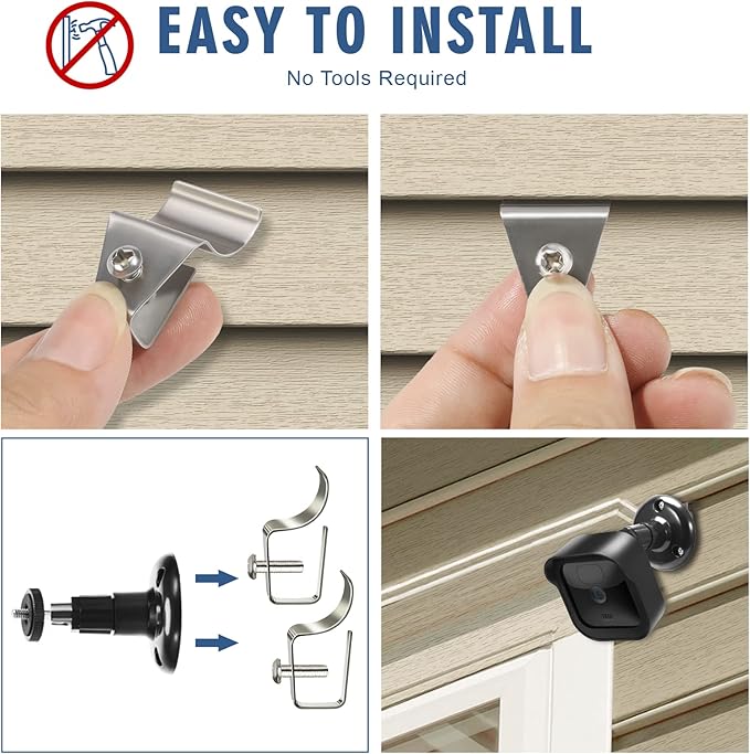 (10 Pack) Blink Outdor Camera Mount Vinyl Siding Clips Hooks,No-Hole Needed Outdoor Siding Hanger for Mounting Wyze Cam/Ring/arlo Home Security Camera, Weatherproof Stainless Steel Blink Siding Mount