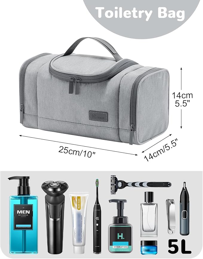 Waterproof Small Toiletry Bag for Men, Travel Toiletry Organizer Shaving Bag for Toiletries Accessories, Suitable Capacity Dopp Kit for Travel-Sized Essentials, Grey