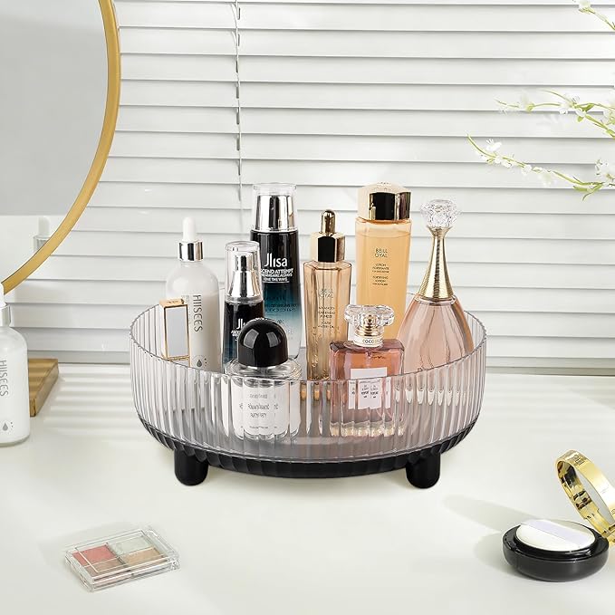 Anyoifax 360 Rotating Makeup Organizer Perfume Tray Skincare Holder Spinning Cosmetic Storage Bathroom Countertop Organizer Lazy Susan Turntable for Dresser, Vanity, Kitchen, Large Black
