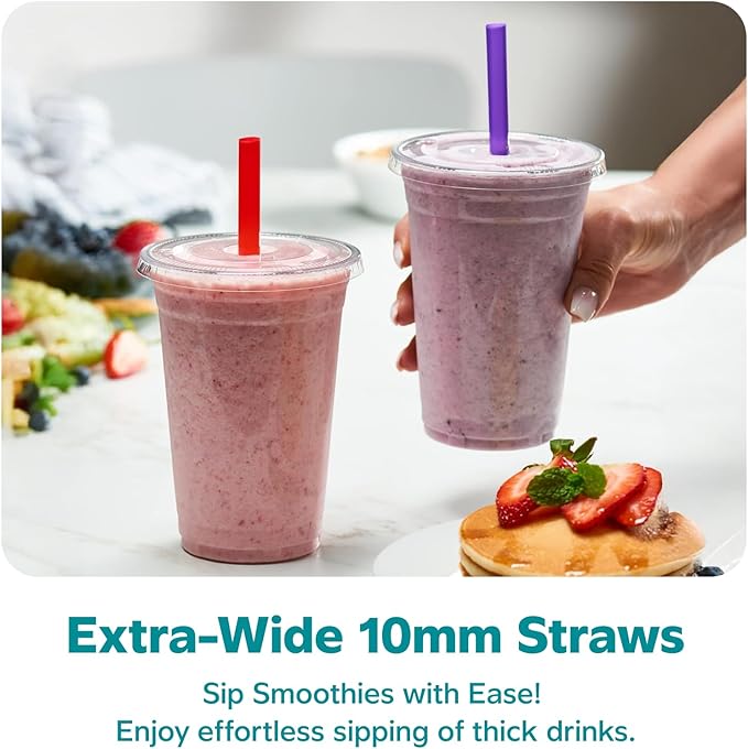 GUSTO [20 oz. - 100 Count Clear Cups with Flat Lids & Straws - Disposable Clear Drinking Cups for Iced Coffee, Cold Drinks, Milkshakes, and Smoothies - (Formerly Comfy Package)