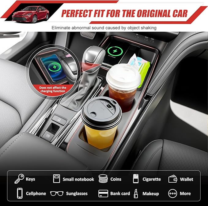 Cup Holder Coaster Fit for 2025-2026 Toyota Camry Accessories Wireless Charging Pad Mat Cup Holder Pad Liner Inserts Interior CupHolder Liner for Toyota Camry(for Camry)