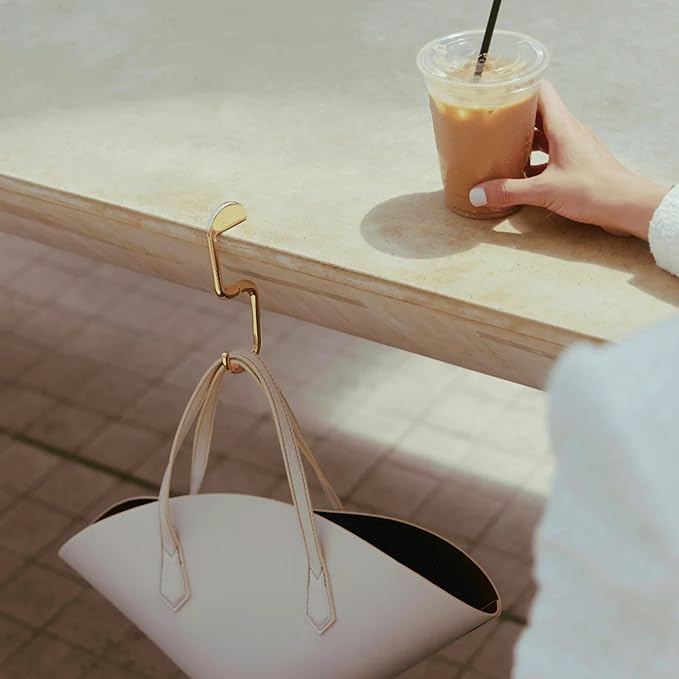 FLIP Bag Hook - Newly Redesigned. Portable Purse Hanger for Table with Magnetic Closure - Now Holds up to 50 lbs. (Gold)