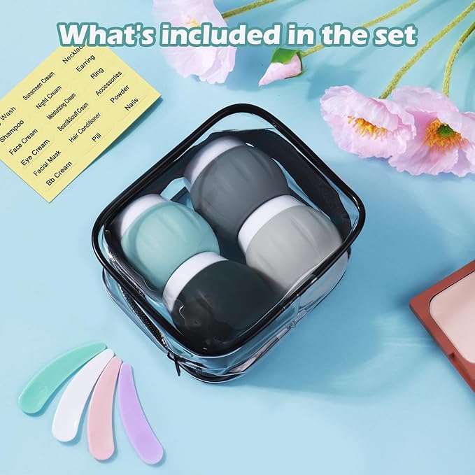 Travel Containers for Toiletries, GLAMFIELDS TSA Approved 1.7oz 50ml Travel Size Silicone Cream Jars BPA Free, Leak-proof Travel Essentials with Lid for Cosmetic Face Hand Body Cream Grey (4 Pack)