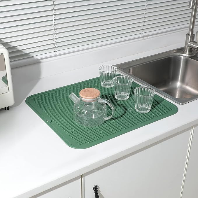 MicoYang Silicone Dish Drying Mat for Multiple Usage,Easy clean,Eco-friendly,Heat-resistant Silicone Mat for Kitchen Counter or Sink,Refrigerator or Drawer Liner Green 2XL 24 inches x 18 inches