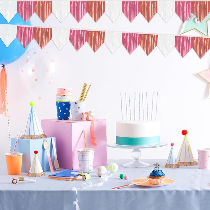 6P Banner Metallic Foil Fringe Garland Wall Hanging Tinsel Fringe Banners for Parade Floats Wedding Birthday Parties Graduation Patry Decoration Disco Independence Day (White Pink RoseGold)