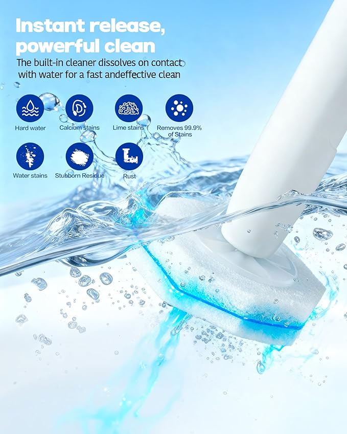 Disposable toilet wand refills (50 pack) compatible with Clorox, secure lock no-slipping design, instant foam cleaning scrubber pads, odor neutralizing refills