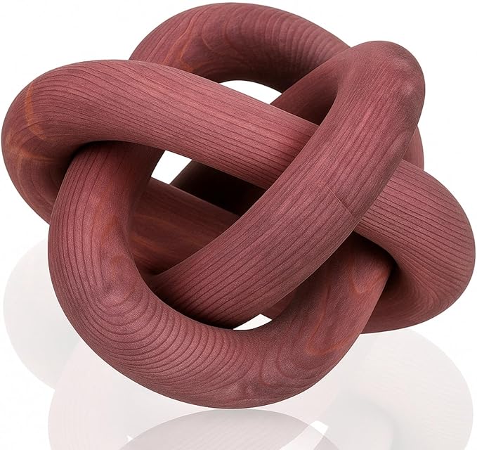 3 Link Wood Knot Decor - Hand Carved Coffee Table Decoration, Boho Chain Link Decor, Modern Shelf, Rustic Objects for Home Living Room Bedroom (Reddish-Brown)