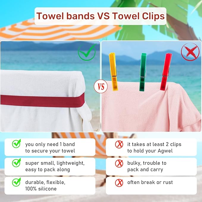 Beach Towel Bands (4 Pack), Beach Chair, Pool Chairs & Cruise Ship Essentials, The Better Towel Chair Clips Towel Holder Beach Towel Clips(4 Mix)