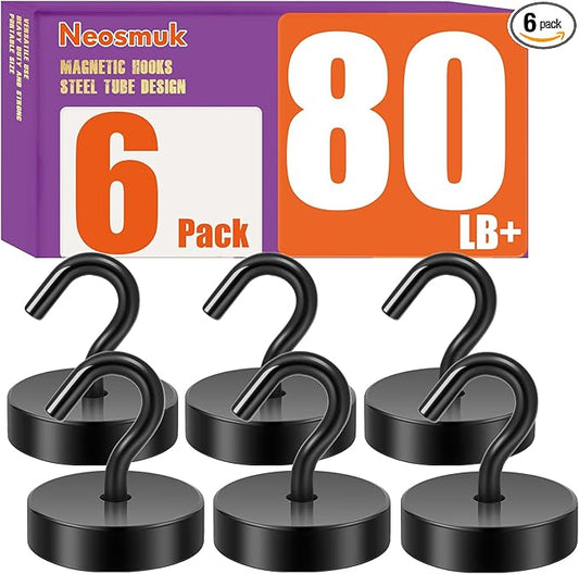 Neosmuk Magnetic Hooks, Cruise Ship Essentials, 80lb+ Heavy Duty Magnetic Hooks for Cruise Cabins, Refrigerator, Grill, Hanging, and Travel | Extra Strong Must-Have Magnet Hook, Black