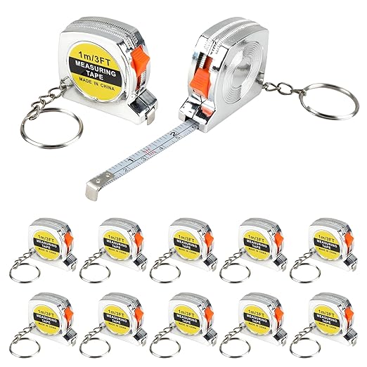 12 Pack 3ft Mini Tape Measure Keychain, Sliver Portable Retractable Small Tape Measure with Slide Lock, Construction Party Favors for Prize Bag Filler DIY Projects School Office Home Project Daily Use