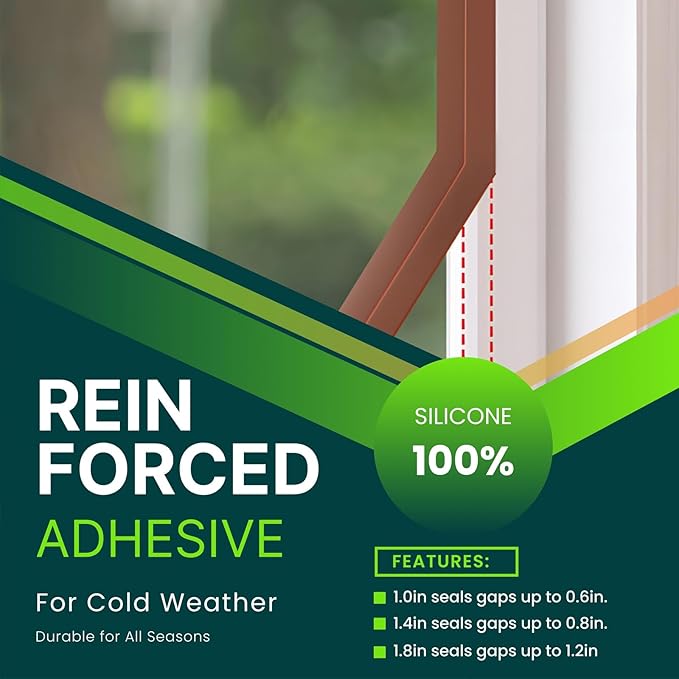 1.0in Brown Weather Stripping Door Seal – Flexible Silicone, Strong Adhesive, Seals Small Gaps for Winter Cold Draft and Wind Protection